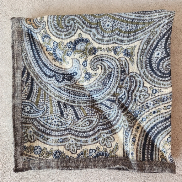 Cremieux pocket square men's grey paisley 100%wool pochette Made Italy new $35 - Picture 1 of 7